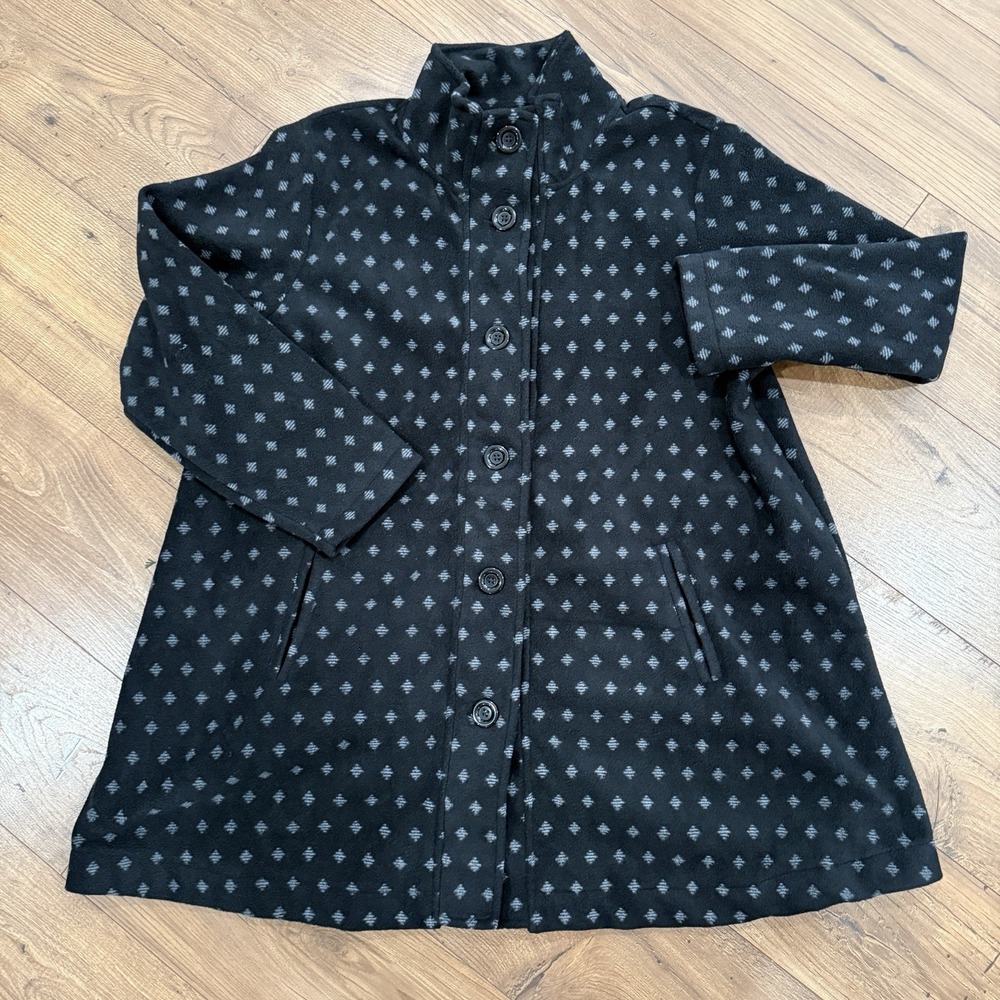 Woman Within Coat Women's L 18/20  Black Diamond  Fleece Swing Funnel Neck